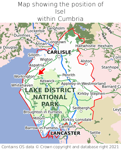 Map showing location of Isel within Cumbria