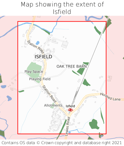 Map showing extent of Isfield as bounding box
