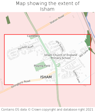 Map showing extent of Isham as bounding box