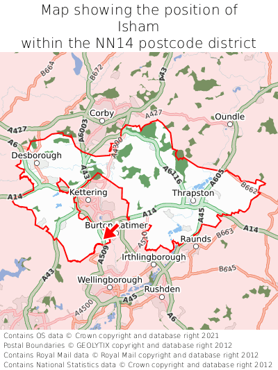 Map showing location of Isham within NN14