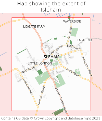 Map showing extent of Isleham as bounding box
