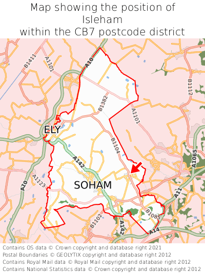 Map showing location of Isleham within CB7