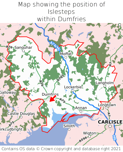 Map showing location of Islesteps within Dumfries