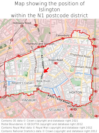 Map showing location of Islington within N1