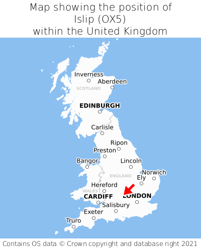 Map showing location of Islip within the UK