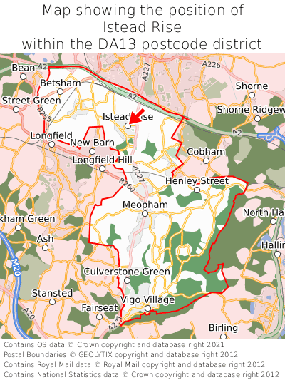 Map showing location of Istead Rise within DA13