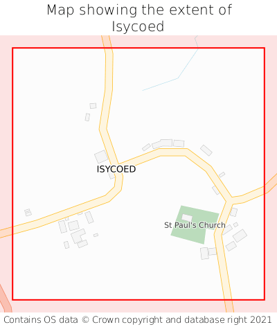 Map showing extent of Isycoed as bounding box