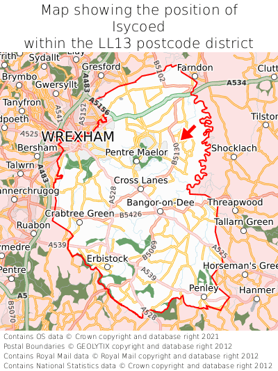 Map showing location of Isycoed within LL13