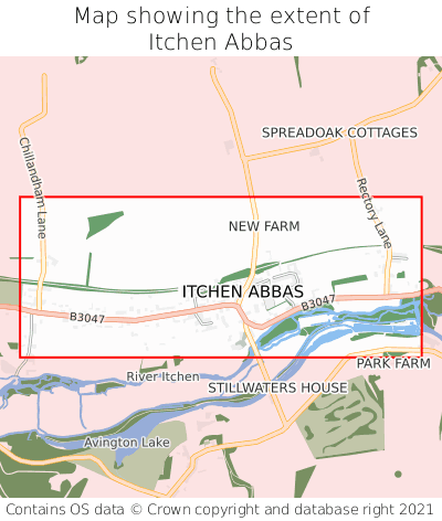 Map showing extent of Itchen Abbas as bounding box