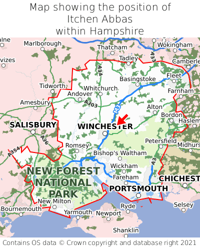 Map showing location of Itchen Abbas within Hampshire