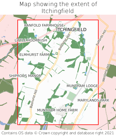 Map showing extent of Itchingfield as bounding box