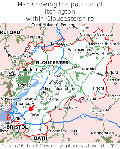 Map showing location of Itchington within Gloucestershire