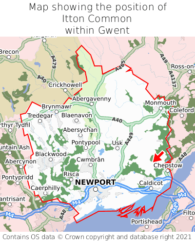 Map showing location of Itton Common within Gwent