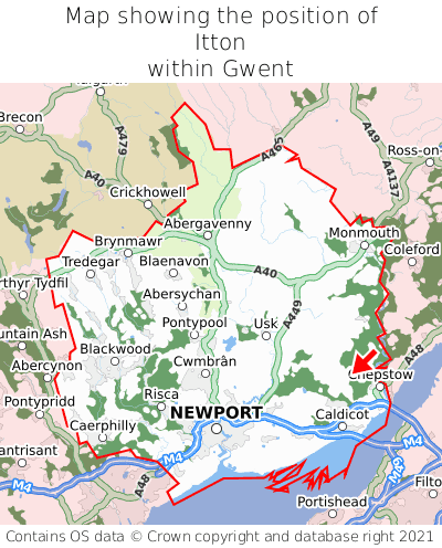 Map showing location of Itton within Gwent