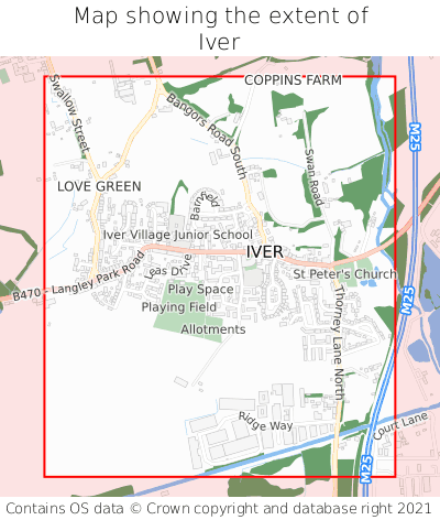 Map showing extent of Iver as bounding box