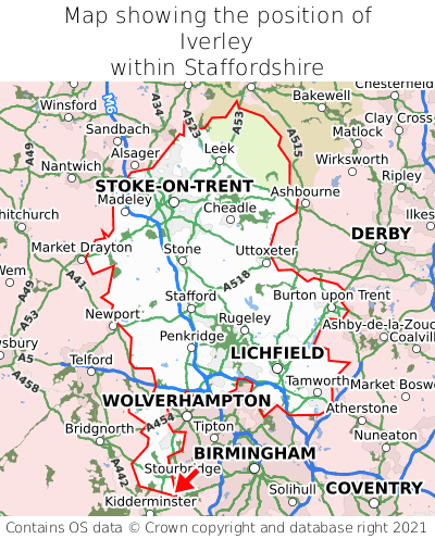 Map showing location of Iverley within Staffordshire