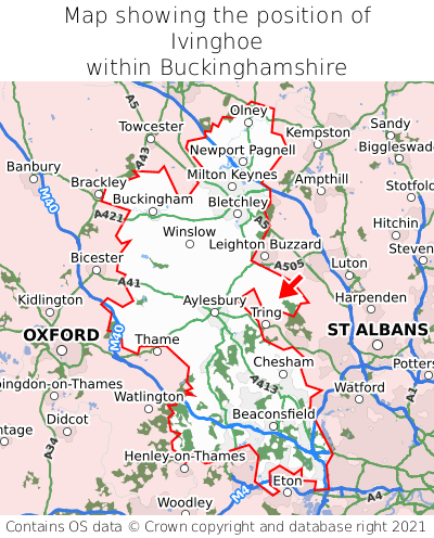 Map showing location of Ivinghoe within Buckinghamshire