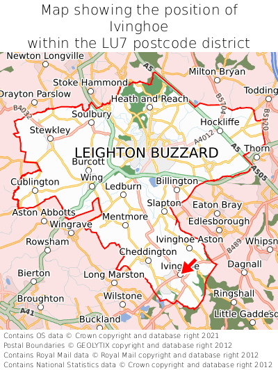 Map showing location of Ivinghoe within LU7