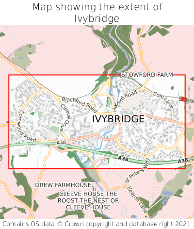 Map showing extent of Ivybridge as bounding box