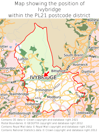 Map showing location of Ivybridge within PL21