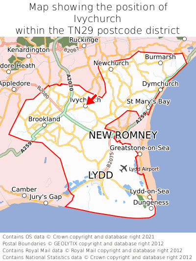 Map showing location of Ivychurch within TN29