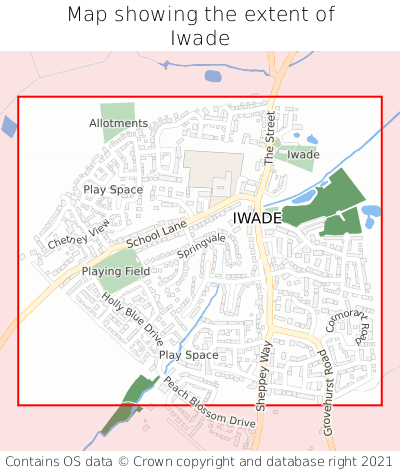 Map showing extent of Iwade as bounding box
