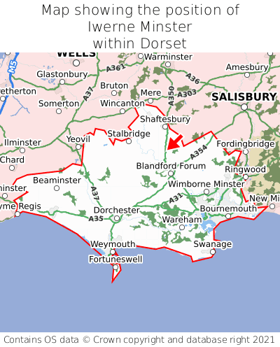 Map showing location of Iwerne Minster within Dorset