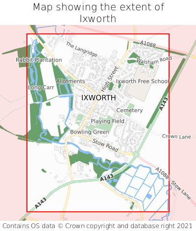 Map showing extent of Ixworth as bounding box