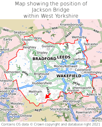 Map showing location of Jackson Bridge within West Yorkshire