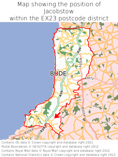 Map showing location of Jacobstow within EX23