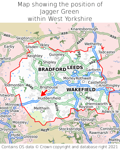 Map showing location of Jagger Green within West Yorkshire