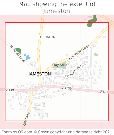 Map showing extent of Jameston as bounding box