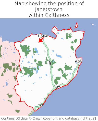Map showing location of Janetstown within Caithness