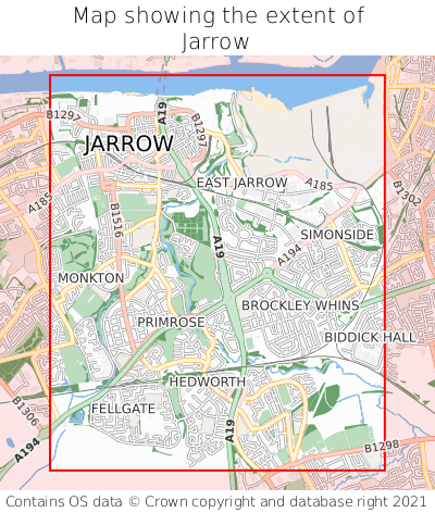 Map showing extent of Jarrow as bounding box