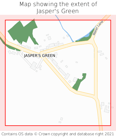 Map showing extent of Jasper's Green as bounding box