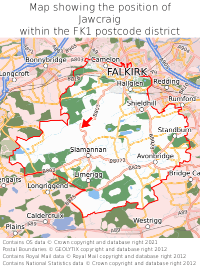 Map showing location of Jawcraig within FK1