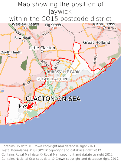 Map showing location of Jaywick within CO15
