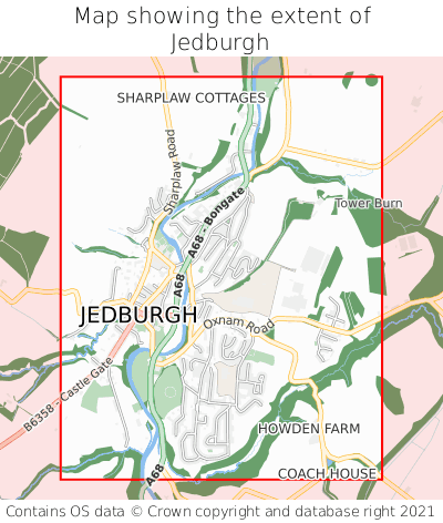 Map showing extent of Jedburgh as bounding box