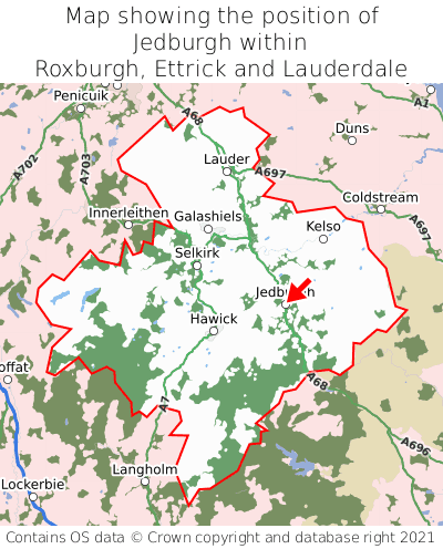 Map showing location of Jedburgh within Roxburgh, Ettrick and Lauderdale