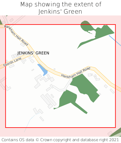 Map showing extent of Jenkins' Green as bounding box