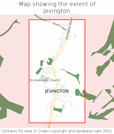 Map showing extent of Jevington as bounding box