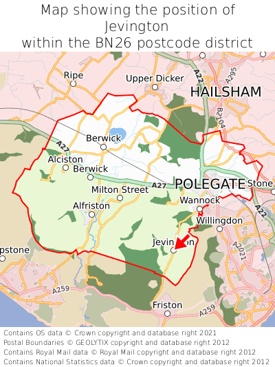 Map showing location of Jevington within BN26