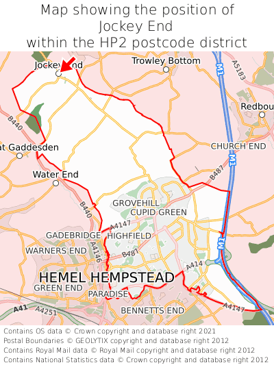Map showing location of Jockey End within HP2
