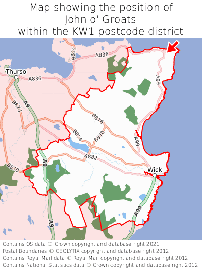 Map showing location of John o' Groats within KW1
