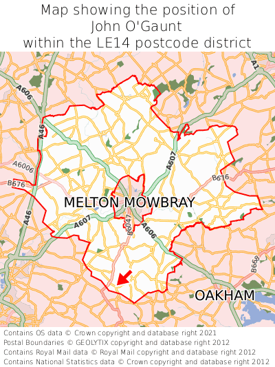 Map showing location of John O'Gaunt within LE14