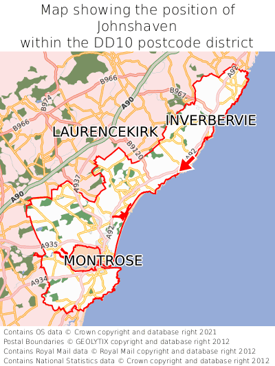 Map showing location of Johnshaven within DD10