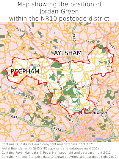 Map showing location of Jordan Green within NR10
