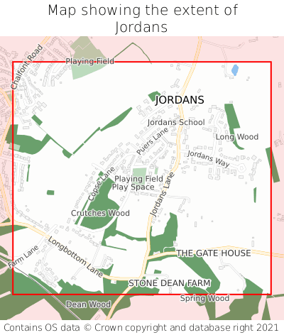 Map showing extent of Jordans as bounding box