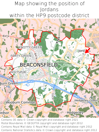 Map showing location of Jordans within HP9