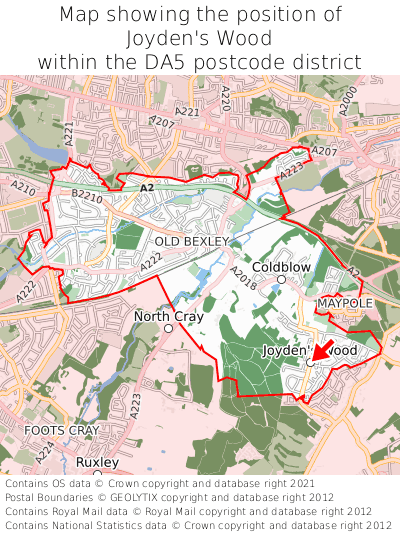 Map showing location of Joyden's Wood within DA5